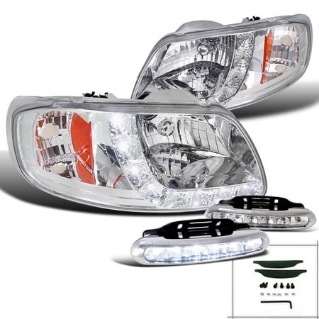 Spec-D Tuning Compatible with 1997-2002 Ford F150 SMD 1PC Style Chrome Headlight+Front Bumer LED Fog Lamp