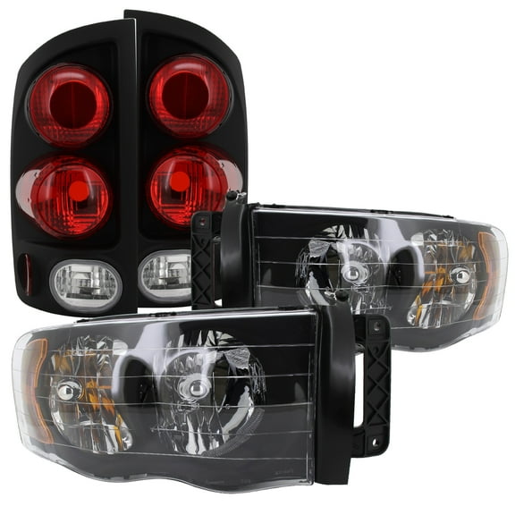 Spec-D Tuning Crystal Black Headlights + 3D Style Tail Lights for 2002-2005 Dodge Ram 1500 2003-2005 2500 3500 Left + Right Pair