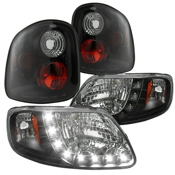 Spec-D Tuning Crystal Black SMD LED Headlights + Clear Rear Tail Lights Compatible with Ford F150 1997-2000
