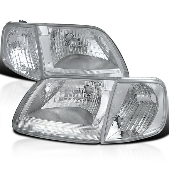 Spec-D Tuning Crystal Chrome Led Headlights + Clear Corner Lamps Compatible with 1997-2003 Ford F150, Expedition, L+R Pair Assembly