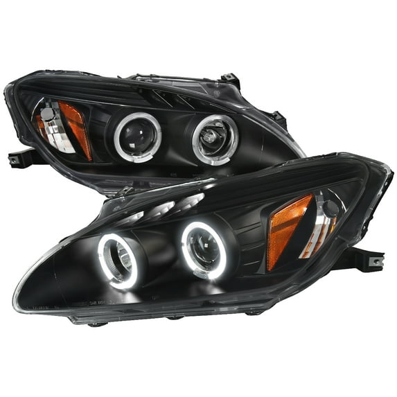 Spec-D Tuning Dual Angel Eyes + LED Projector Headlights Black Compatible with 2000-2003 Honda S2000 AP1 HID Type Left + Right Pair Headlamps Assembly