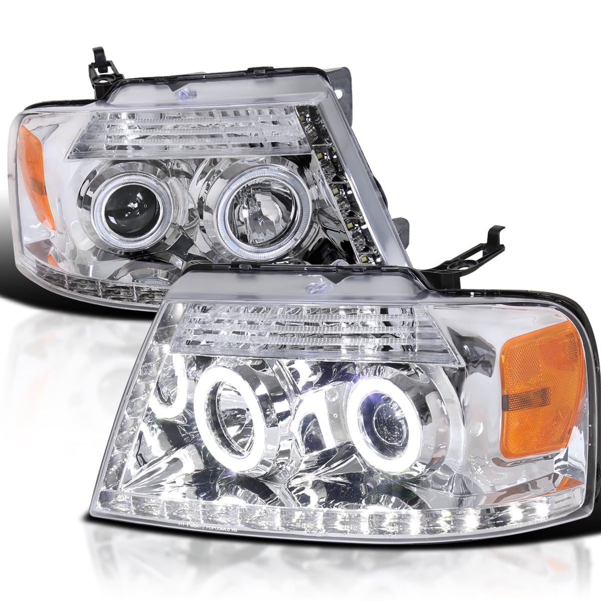 Chrome LED DRL Headlight Assemblies For 2004-2008 Ford F-150 & Lincoln Mark LT (Pair, Smotorparts)