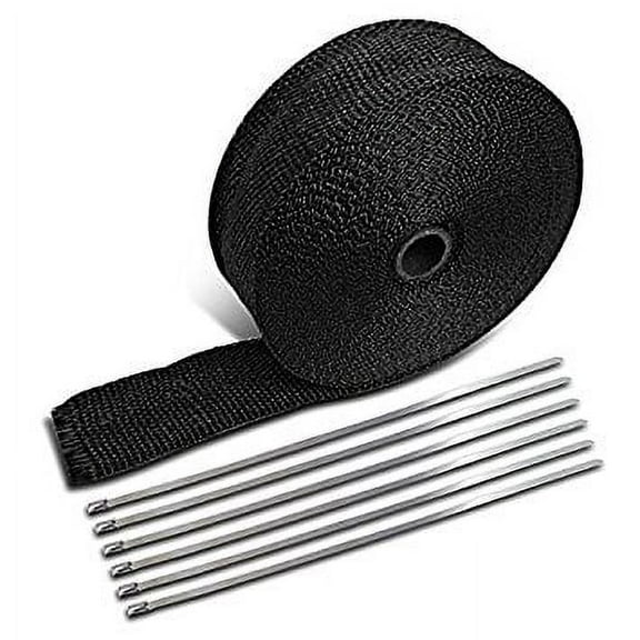 Spec-D Tuning EW-50BLK 50Ft Black Fiberglass Header Exhaust Pipe Heat Wrap+Zip Ties Kit
