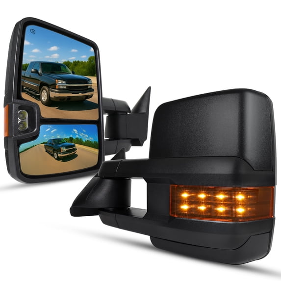 Spec-D Tuning Black Power Heating Towing Mirrors w/ LED Turn Signals Compatible with 2003-2006 Chevy Silverado 1500/2500HD/3500, GMC Sierra, Left + Right Pair Assembly