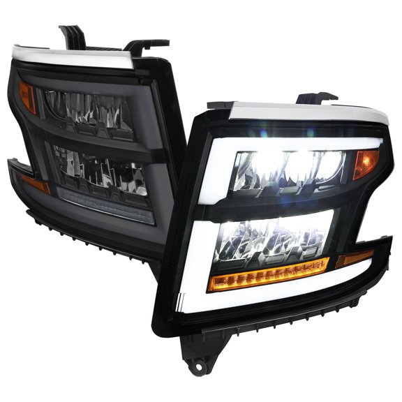 Spec-D Tuning Full LED Black Smoke Headlights w/ Sequential Turn Signal, DRL & Startup Animation Compatible with 2015-2020 Chevy Tahoe, Suburban Left + Right Assembly