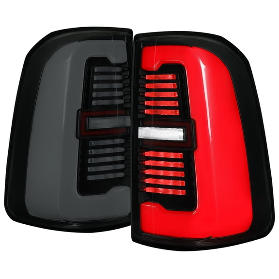 Spec-D Tuning Full LED Black Smoke Tail Lights w/ White LED Sequential Turn Signals and Startup Animation Compatible with 2019-2024 Dodge RAM 1500, Left + Right Pair Assembly
