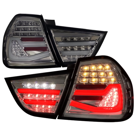 Spec-D Tuning Full LED Chrome Smoke Tail Lights w/Fiber Optic Parking Light S and trip and Sequential Turn Signals Compatible with 2009-2011 BMW E90 3-Series