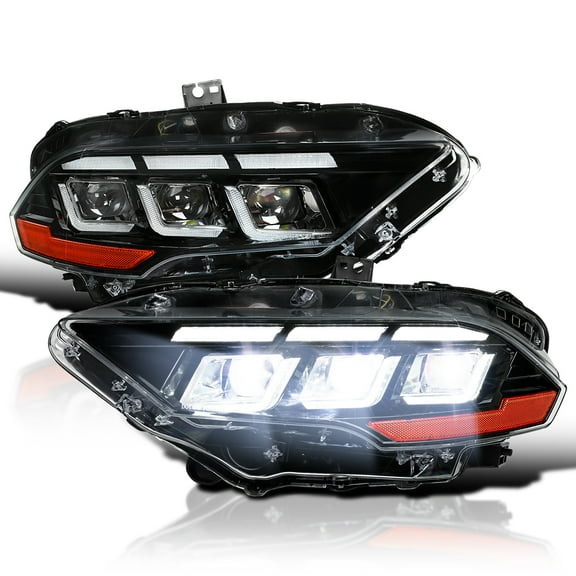 Spec-D Tuning Full LED Jet Black Headlights w/ Sequential Turn Signals, DRL & Startup Animation Compatible with 2018-2023 Ford Mustang, Left + Right Pair Headlamps Assembly