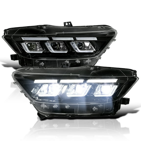 Spec-D Tuning Full LED Jet Black Projector Headlights w/ Sequential Signal, DRL & Startup Animation Compatible with 2015-2017 Ford Mustang, Left + Right Pair Headlamps Assembly