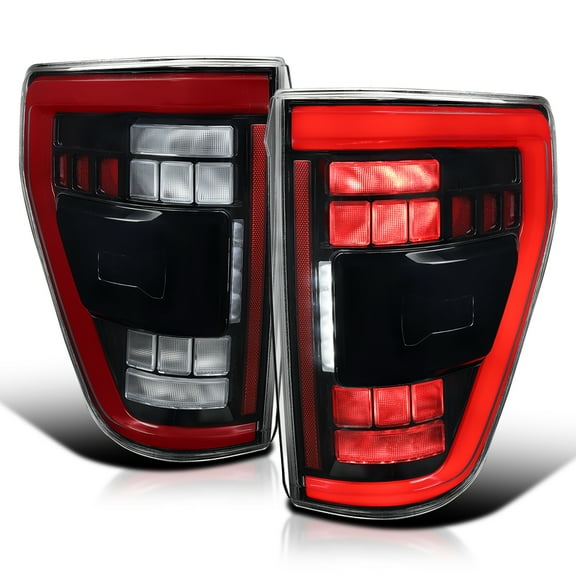 Spec-D Tuning Full LED Jet Black Red Tail Lights w/ Sequential Turn Signals & Startup Animation Compatible with 2021-2023 Ford F150, Left + Right Pair Tail Lights Assembly