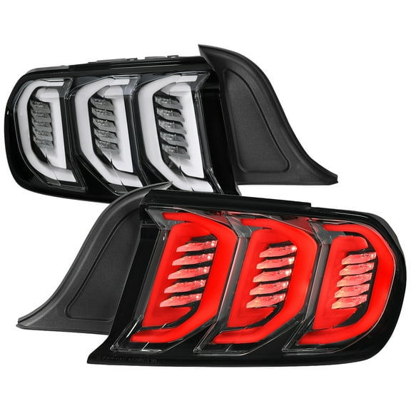 Spec-D Tuning Full LED Jet Black Tail Lights with Sequential Turn Signals Compatible with 2015-2023 Ford Mustang Coupe / Convertible, Left + Right Pair Assembly