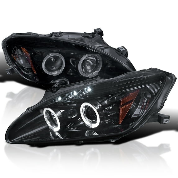 Spec-D Tuning Glossy Black Housing Smoke Lens Halo LED Projector Headlights Compatible with 2004-2009 Honda S2000 AP2, Left + Right Pair Headlamps Assembly