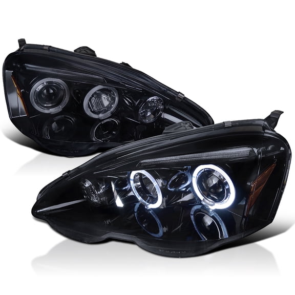 Spec-D Tuning Black Smoke Dual Halo Projector Headlights Compatible with 2002-2004 Acura RSX, Left + Right Pair Headlamps Assembly