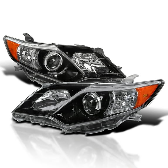 Spec-D Tuning Glossy Black Projector Headlights Compatible with 2012-2014 Toyota Camry, Left + Right Pair Headlamps Assembly