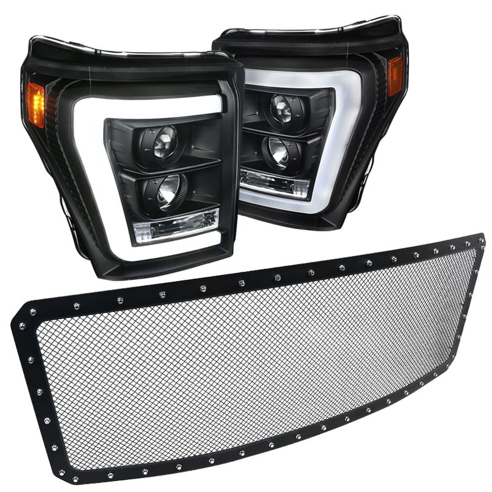 SpecD Tuning Glossy Black Projector Headlights LED Bar Black Rivet