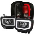 thumbnail image 1 of Spec-D Tuning Glossy Black Projector Headlights + LED Light Bar + 6-LED Bumper Compatible with GMC Sierra Left + Right Pair Headlamps Assembly, 1 of 7