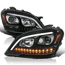 Spec-D Tuning Glossy Black Projector Headlights with LED Sequential Turn Signals Compatible with 2009-2011 Mercedes Benz W164 ML320, Left   Right Pair Headlamp Assembly