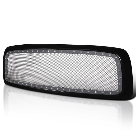 Spec-D Tuning Glossy Black Rivet Bolt Mesh Style Front Hood Grille w/ Shell Compatible with 2002-2005 Dodge Ram 1500, 2003-2005 Dodge Ram 2500 3500