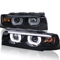 thumbnail image 1 of Spec-D Tuning Glossy Black Smoke Dual Halo LED Projector Headlights Compatible with 1995-2001 BMW E38 7-Series, Left + Right Pair Headlamps Assembly, 1 of 7