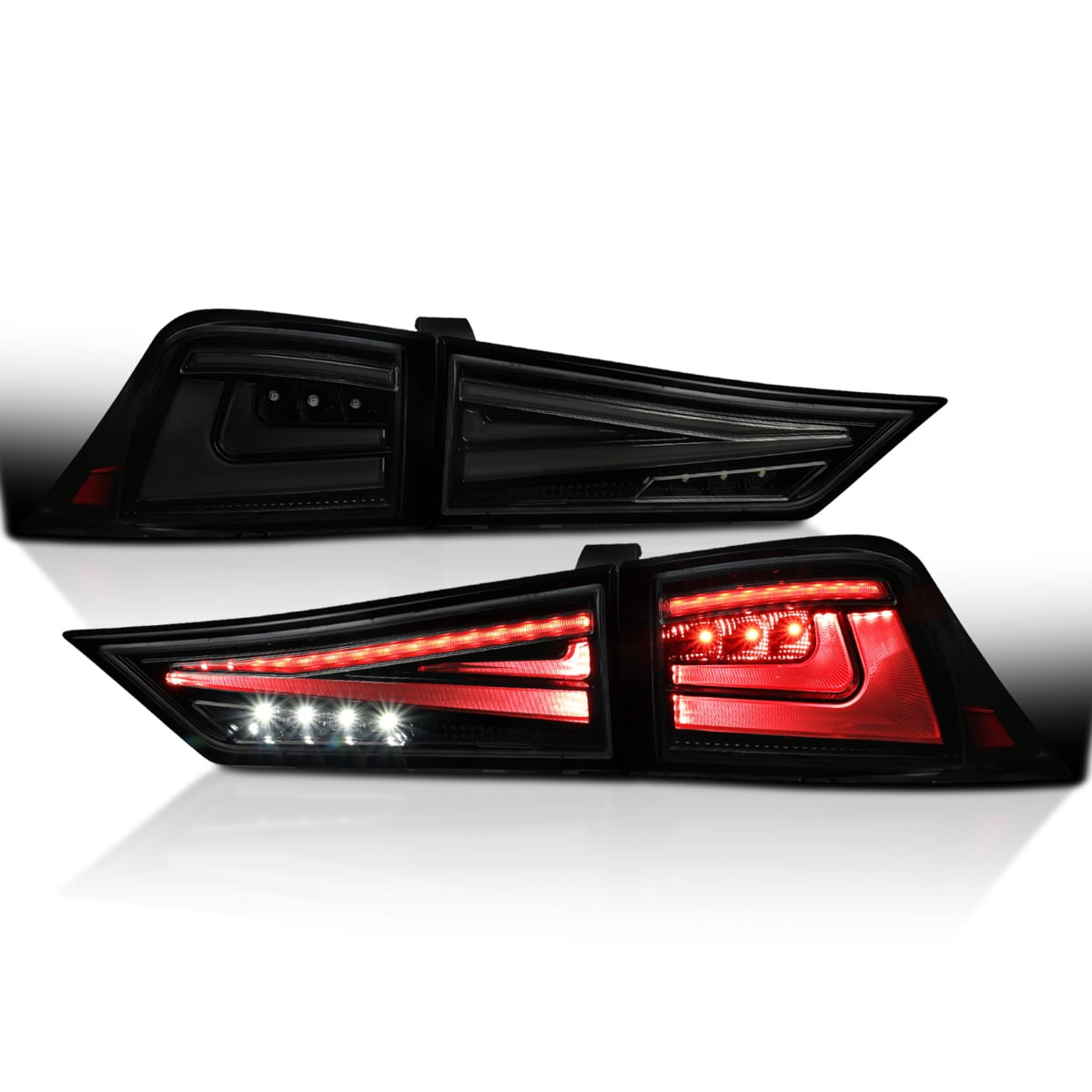 Spec-D Tuning Glossy Black Smoke Full LED Tail Lights w/ Sequential Turn Signals Compatible with 2014-2017 Lexus IS250 / IS350, Left + Right Pair Assembly