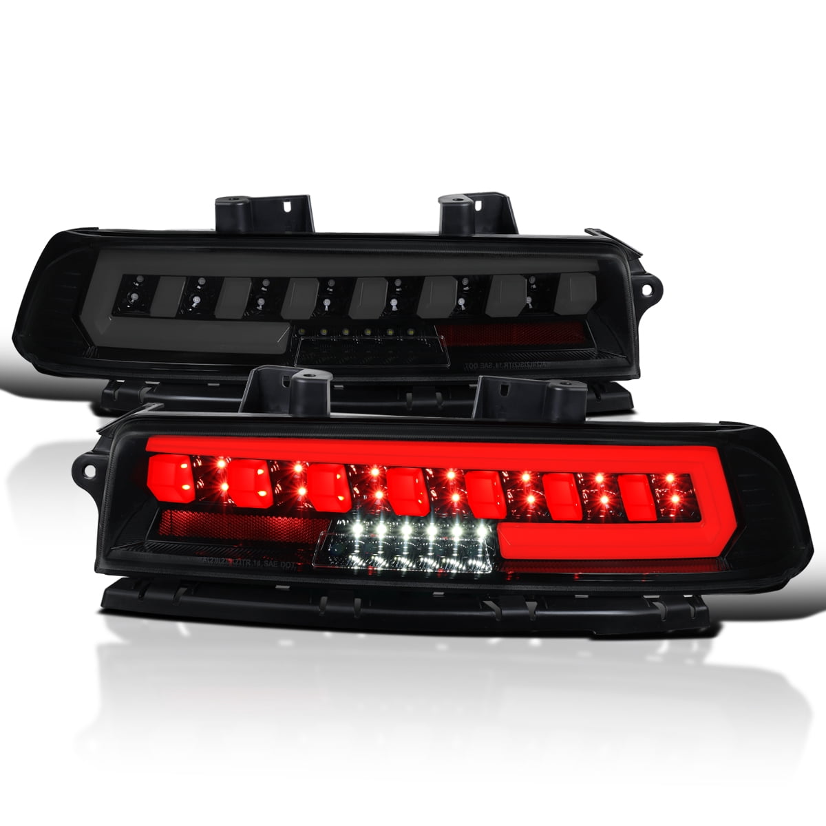 Spec-D Tuning Glossy Black Smoke Full LED Tail Lights w/ Sequential Turn Signals Compatible with 2014-2015 Chevy Camaro, Left + Right Pair Assembly