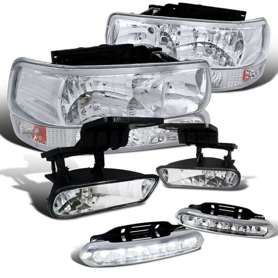 Spec-D Tuning Glossy Black Smoke Halo Projector Headlights + LED Compatible with 1999-2002 Chevrolet Silverado Left + Right Pair Headlamps Assembly