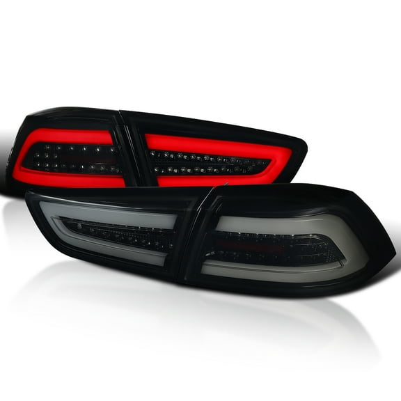 Spec-D Tuning Glossy Black Smoke LED Bar Tail Lights Compatible with 2008-2017 Mitsubishi Lancer, 2008-2015 Mitsubishi Lancer Evolution, Left + Right Pair Assembly