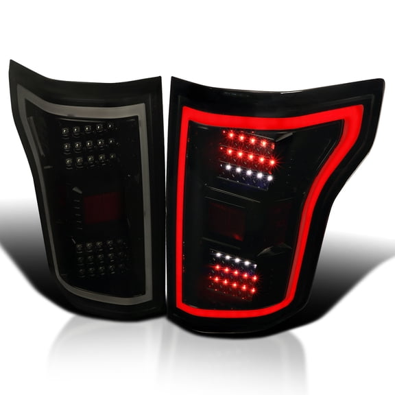 Spec-D Tuning Glossy Black Smoke LED Bar Tail Lights Compatible with 2015-2017 Ford F-150, Left + Right Pair Assembly