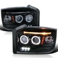 thumbnail image 1 of Spec-D Tuning Glossy Black Smoke LED Dual Halo Projector Headlights Compatible with 2005-2007 Dodge Dakota, Left + Right Pair Headlamps Assembly, 1 of 5