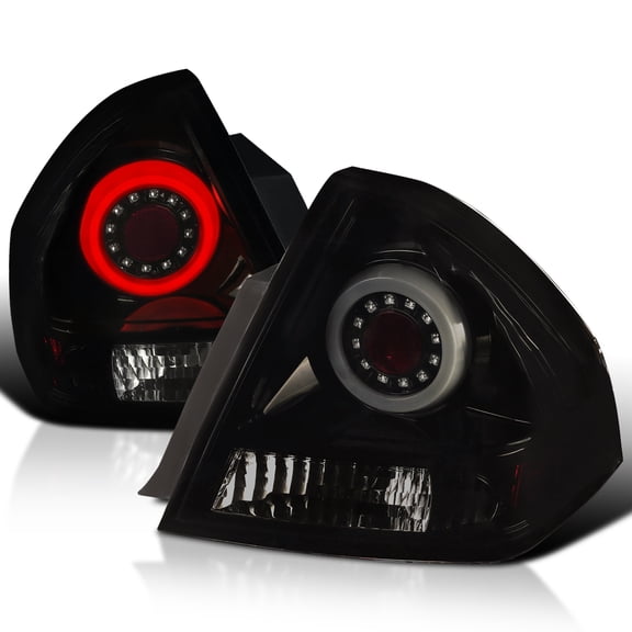 Spec-D Tuning Glossy Black Smoke LED Halo Light Bar Tail Lights Compatible with 2006-2013 Chevy Impala, 2014-2016 Chevy Impala Limited, Left + Right Pair Assembly