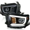 thumbnail image 1 of Spec-D Tuning Glossy Black Smoke LED Light Bar Projector Headlights w/ Sequential LED Signal Compatible with 2014-2021 Toyota Tundra, Left + Right Pair Headlamps Assembly, 1 of 6
