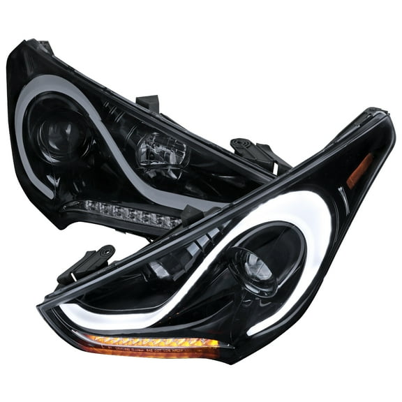 Spec-D Tuning Glossy Black Smoke LED Projector Headlights w/ Sequential LED Signals Compatible with 2012-2017 Hyundai Veloster, Left + Right Pair Headlamps Assembly