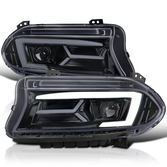 Spec-D Tuning Glossy Black Smoke LED Projector Headlights w/Sequential Turn Signal Compatible with 2015-2023 Dodge Charger with factory halogen headlights