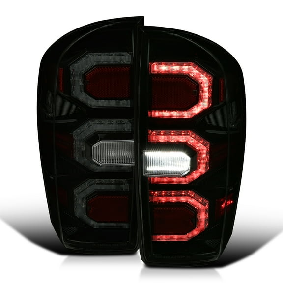 Spec-D Tuning Glossy Black Smoke LED Tail Lights w/ Sequential DRL Strips Compatible with 2016-2022 Toyota Tacoma, Left + Right Pair Assembly