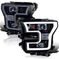 thumbnail image 1 of Spec-D Tuning Glossy Black Smoke Projector Headlights W/ LED Bar Compatible with 2015-2017 Ford F150, Left + Right Pair Headlamps Assembly, 1 of 6
