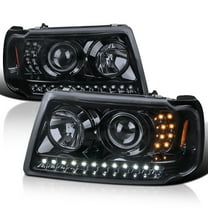 Spec-D Tuning Glossy Black Smoke Projector Headlights w/ LED Strip and LED Turn Signal Compatible with 2001-2011 Ford Ranger, Left   Right Pair Headlamps Assembly