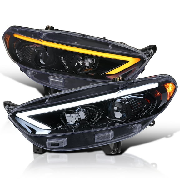 Spec-D Tuning Black Smoke Projector Headlights w/ Sequential Switchback LED Tube Signal Compatible with 2013-2016 Ford Fusion, Left + Right Pair Headlamp Assembly