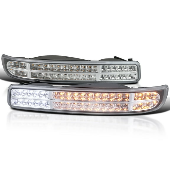 Spec-D Tuning Glossy Black Smoke Sequential LED DRL Signal Bumper Lights Compatible with 1999-2006 GMC Sierra 1500/2500/3500 Yukon XL L+R Pair Assembly