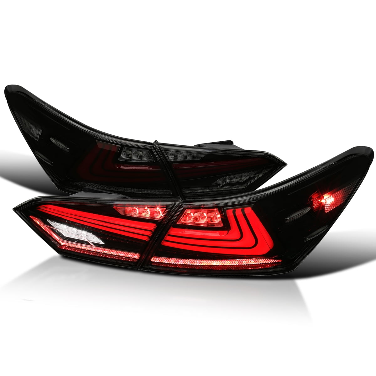 Spec-D Tuning Glossy Black Smoke Sequential Tail Lights w/ LED Turn Signal and Startup Animation Compatible with 2018-2022 Toyota Camry, Left + Right Pair Assembly