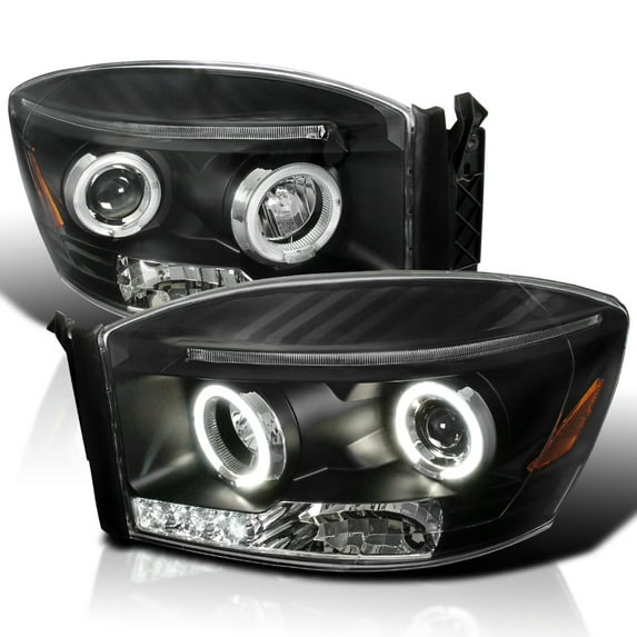 Spec-D Tuning Halo Black Projector Headlights Compatible with 2006-2008 Dodge Ram 1500, 2006-2009 Dodge Ram 2500/3500, Left + Right Pair Headlamps Assembly