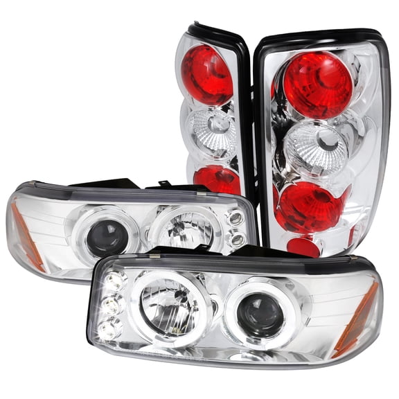 Spec-D Tuning Halo Black Projector Headlights W/Front LED Fog Lamps Compatible with GMC Yukon Denali Left + Right Pair Headlamps Assembly