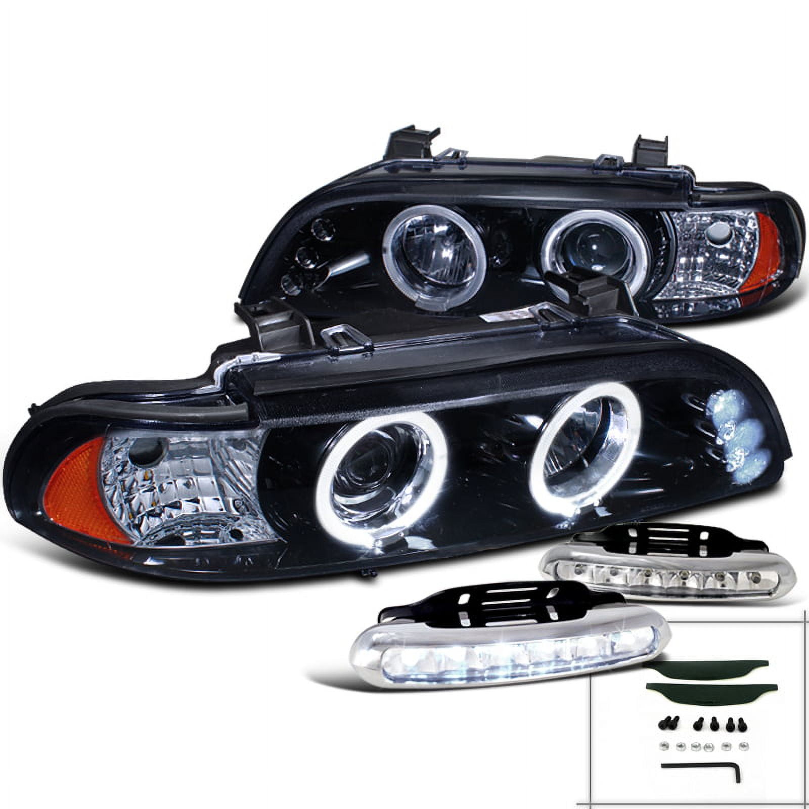 Spec D Tuning Halo Glossy Black Projector Headlights Led Fog Lamps Compatible With Bmw E39