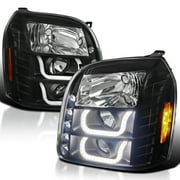 Spec-D Tuning Halo LED Black Projector Headlights Compatible with 2007-2014 GMC Yukon, 2007-2014 GMC Yukon XL 1500 GMC Yukon XL 2500, Left + Right Pair Headlamps Assembly