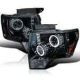 thumbnail image 1 of Spec-D Tuning Halo LED Glossy Black Housing Smoke Lens Projector Headlights Compatible with 2009-2014 Ford F-150, Left + Right Pair Headlamps Assembly, 1 of 6