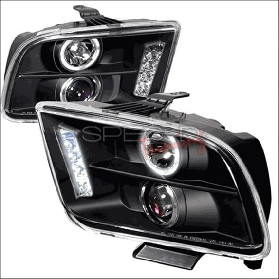 Spec-D Tuning Halo LED Projector Headlight for 05 to 09 Ford Mustang, Black - 11 x 18 x 25 in.
