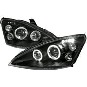 Spec-D Tuning Halo LED Projector Headlights Black Compatible with 2000-2004 Ford Focus, Left + Right Pair Headlamps Assembly
