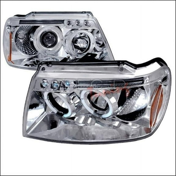 Spec-D Tuning  Halo LED Projector Headlights for 99 to 04 Jeep Grand Cherokee- Chrome - 10 x 19 x 22 in.
