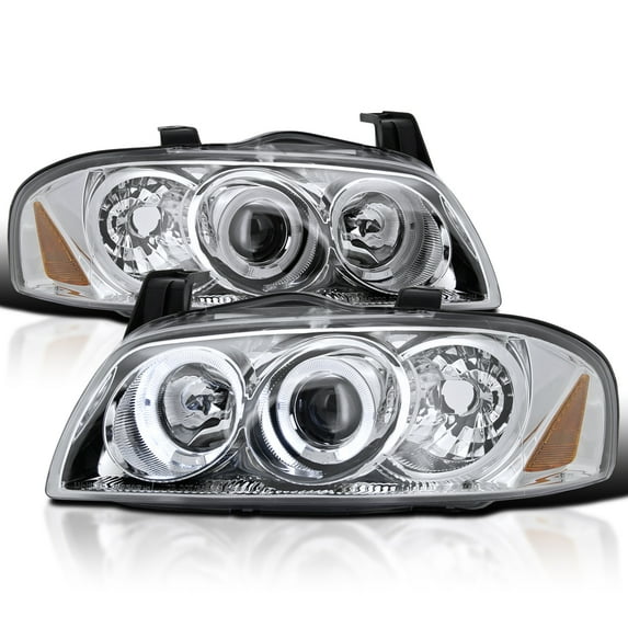 Spec-D Tuning Halo Projector Headlights Chrome Compatible with 2004-2006 Nissan Sentra, Left + Right Pair Headlamps Assembly