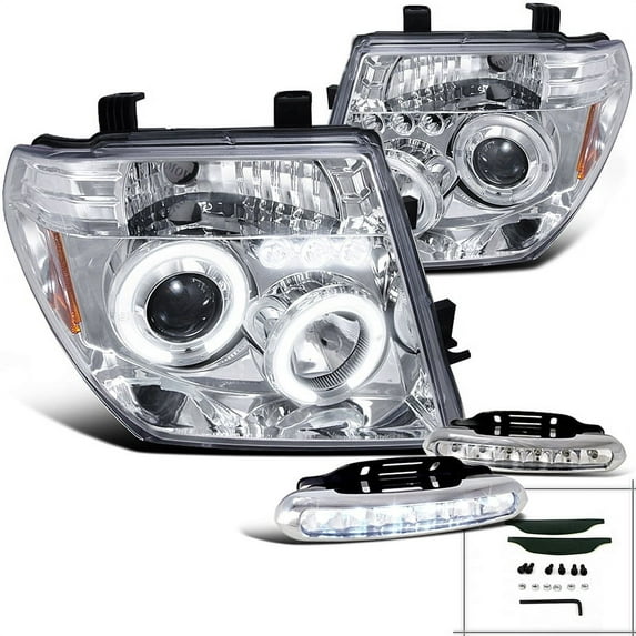 Spec-D Tuning Halo Projector Headlights Chrome + LED Lamps Compatible with 2005-2008 Frontier Pathfinder Left + Right Pair Headlamps Assembly
