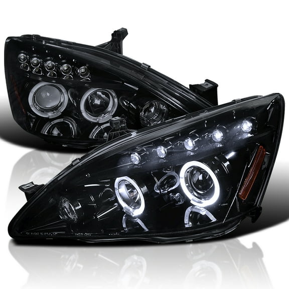 Spec-D Tuning Halo Projector Headlights Glossy Black Housing Smoke Lens Compatible with 2003-2007 Honda Accord 2/4Dr, Left + Right Pair Headlamps Assembly